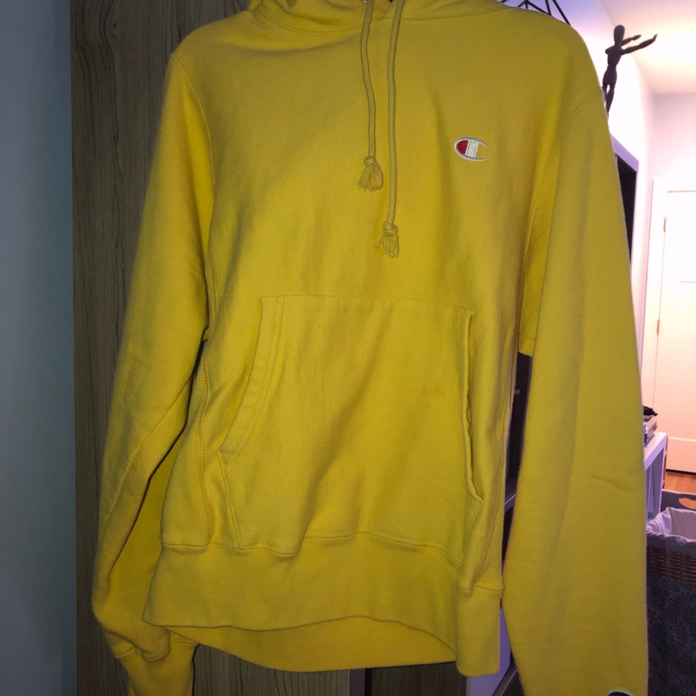 yellow champion reverse weave hoodie